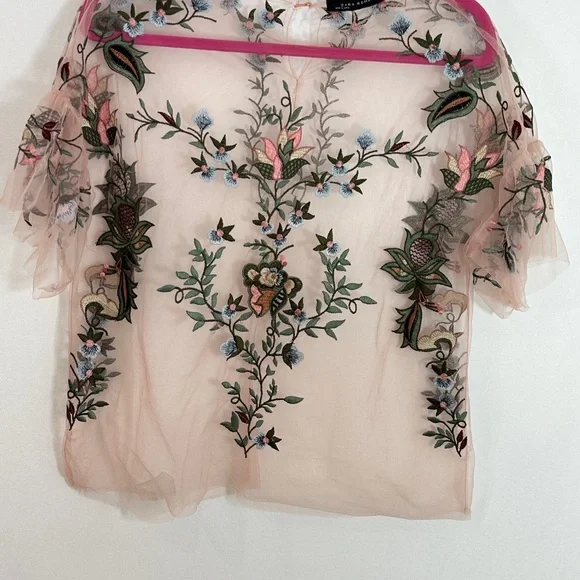 Zara Multicolored Asymmetrical Sheer Blouse - Picture 2 of 7